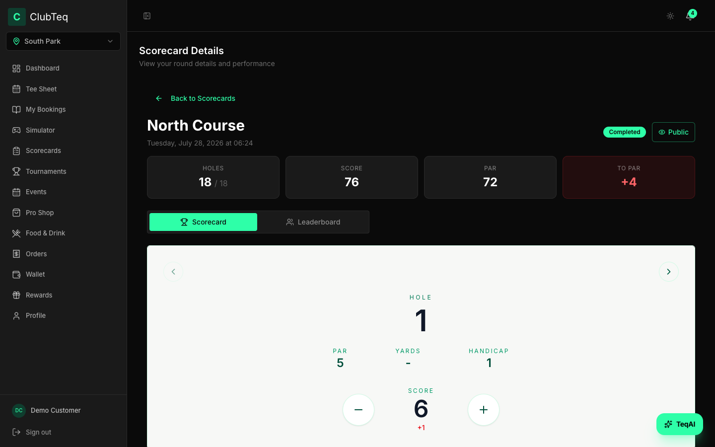 Golfer scorecard detail with hole-by-hole scoring